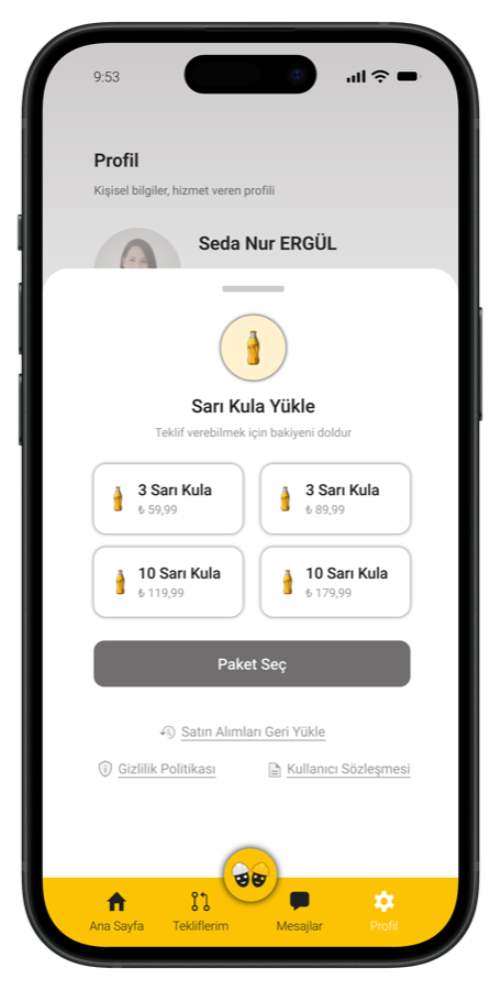 İnşaat Koçu mobil uygulama bakiye yükleme ekranı